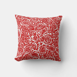 Coussin Motif Rose Abstrait moderne, rouge foncé et blanc