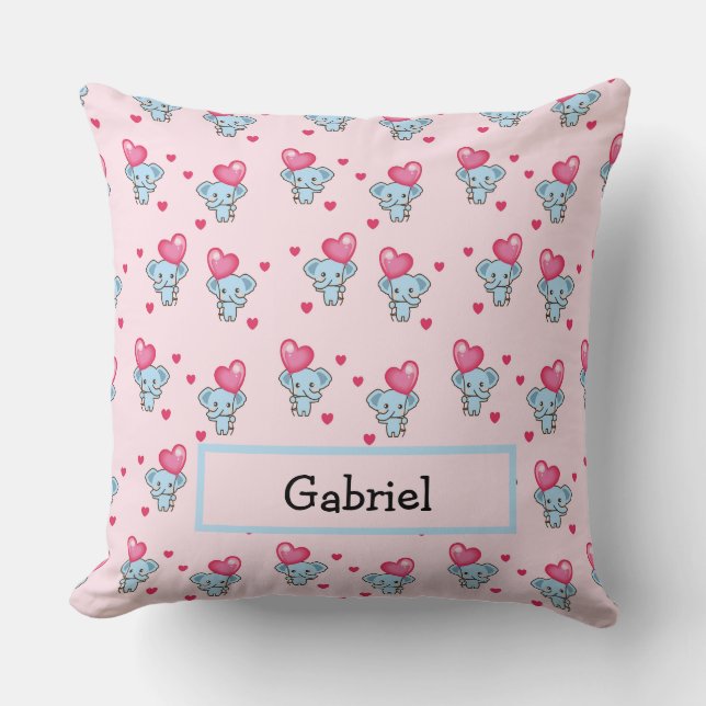 Coussin Motif rose éléphant mignon (Recto)