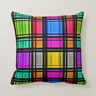 Coussin Motif rose lumineux de plaid d'abrégé sur néon 