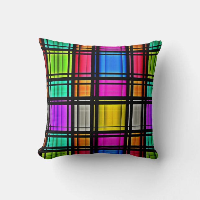 Coussin Motif rose lumineux de plaid d'abrégé sur néon de (Recto)