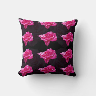 Coussin Motif Rose Rose Et Noir, Jetez Un Coussin.