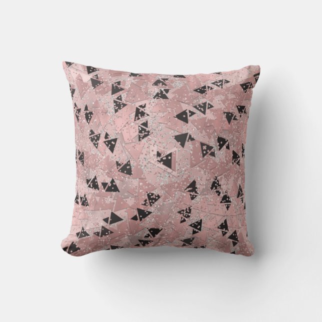 Coussin Motif Rose rose or et triangles noir (Recto)