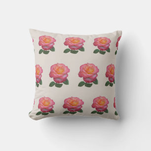 Coussin Motif Rose Rose sur beige sable