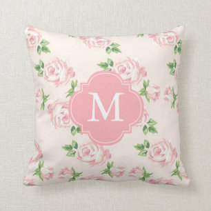 Coussin Motif Rose rose Vintage Monogramme
