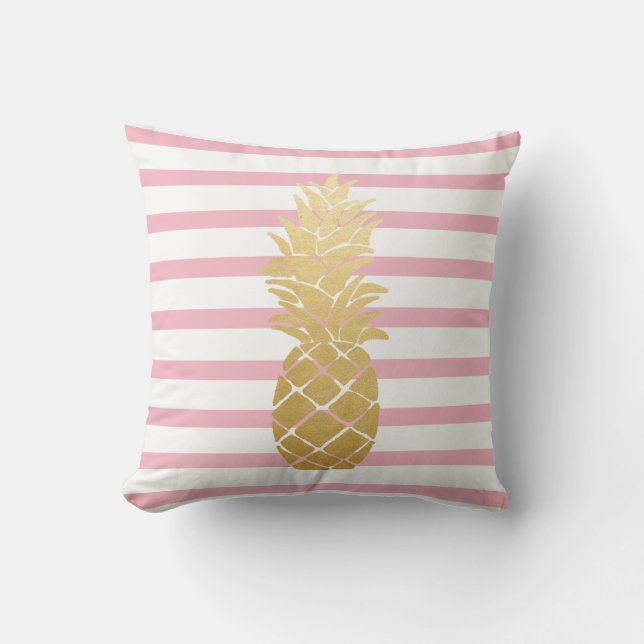 Coussin Motif rose tropical de rayures de l'ananas | d'or (Recto)