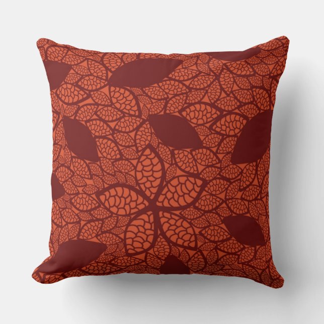 Coussin Motif rouge de feuille sur l'orange (Recto)