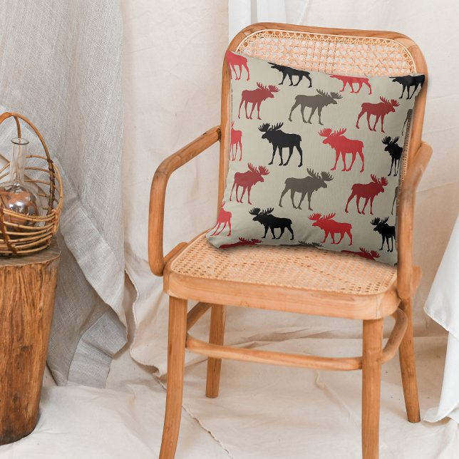 Coussin Motif rouge d'orignal gris noir (Créateur téléchargé)