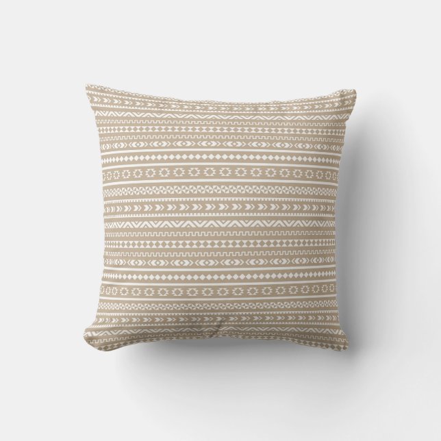 Coussin Motif/sable et blanc tribaux aztèques (Recto)