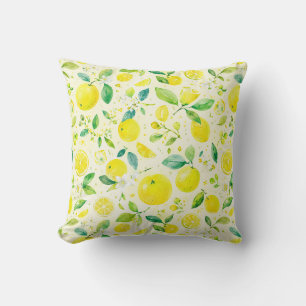 Coussin Motif sans couture à l'aquarelle Citron Jaune