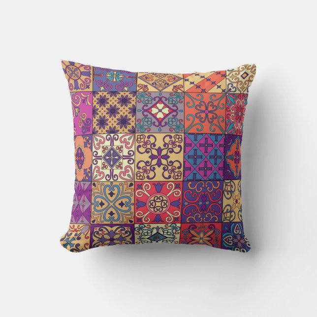 Coussin Motif sans couture avec tuiles portugaises en tala (Recto)