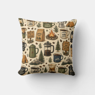 Coussin Motif sans couture de café de camping vintage