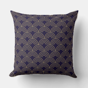 Coussin Motif sans couture d'éventails Art Déco en or
