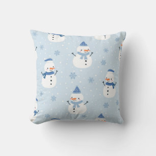 Coussin Motif sans couture Snowman, arrière - plan d'hiver