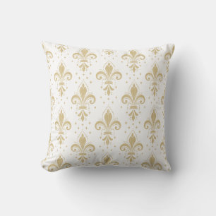Coussin Motif sans soudure à fleur de lis or sur blanc