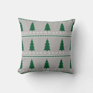 Coussin Motif Sapin de Noël et Flocons de Neige,