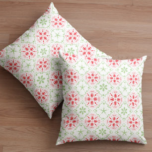 Coussin Motif simple de flocon de neige rouge et vert