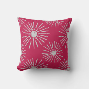 Coussin Motif Soleil Levant Rétro Gras en Rose Foncé