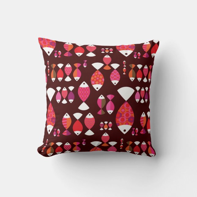 Coussin Motif sous-marin de rétros poissons abstraits (Recto)