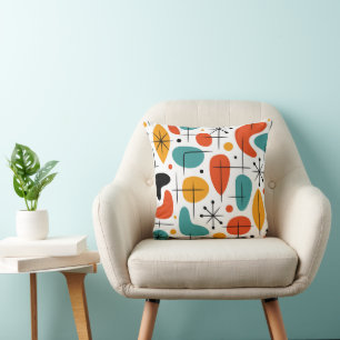 Coussin Motif Starburst Moderne du Milieu du Siècle