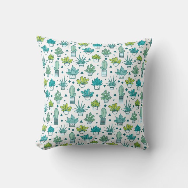 Coussin Motif succulent d'aquarelle verte et bleue (Recto)