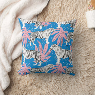 Coussin Motif Tigre Audacieux en Bleu et Rose