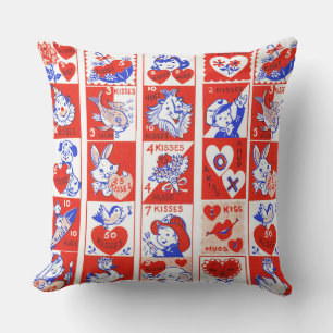 Coussin Motif timbre de la Saint-Valentin vintage des anné