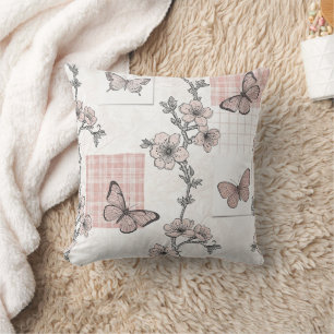 Coussin Motif toile de fond botanique papillon vintage (5)