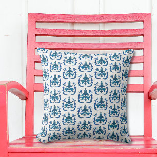 Coussin Motif toile de Jouy aquarelle bleue