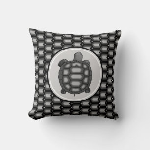 Coussin Motif Tortue & Coquille en Gris Argenté & Noir