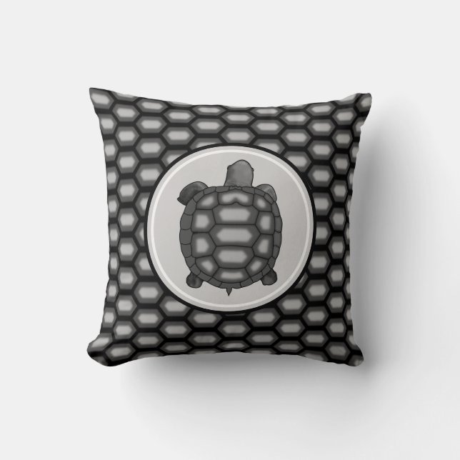 Coussin Motif tortue et coquille en gris argenté et noir (Recto)