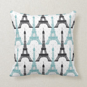 Coussin Motif tour Monogram Aqua Chic Eiffel