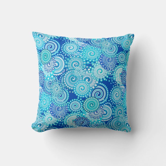 Coussin Motif tourbillon fractal, nuances bleues (Recto)