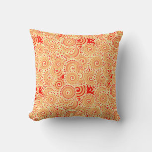 Coussin Motif tourbillon fractal, nuances de corail orange