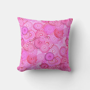 Coussin Motif tourbillon fractal, rose et fuchsia