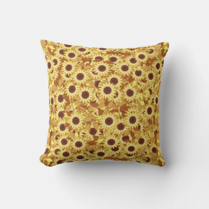 Coussin Motif Tournesol, Or, Jaune et Marron