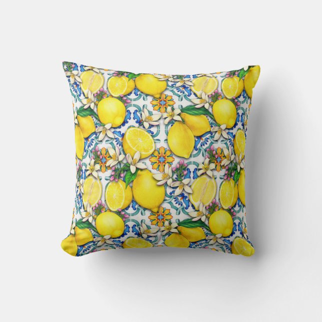 Coussin Motif traditionnel méditerranéen aux citrons (Recto)