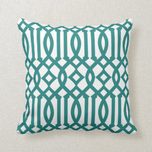 Coussin Motif Trellis Turquoise moderne blanc et foncé
