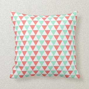 Coussin Motif triangle corail rose et menthe vert
