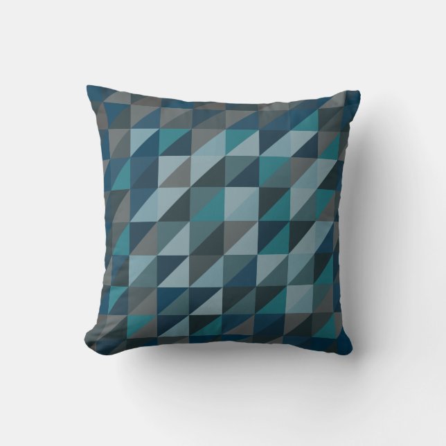 Coussin Motif triangle géométrique en bleu et gris (Recto)