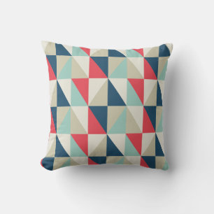 Coussin Motif triangles rouge et bleu géométrique rétro