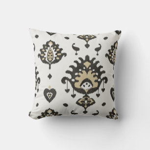 Coussin Motif tribal de ikat blanc blanc noir moderne