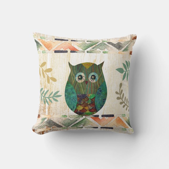 Coussin Motif tribal de la Sagesse de hibou (Recto)