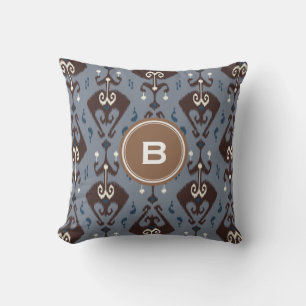 Coussin Motif tribal ikat moderne gris marron monogramme