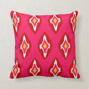 Coussin Motif tribal jaune rouge-rose chaud moderne 1B