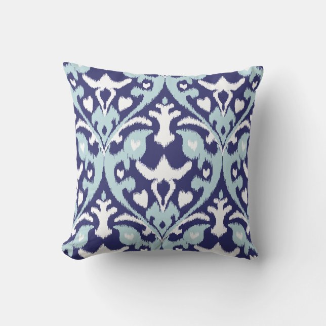 Coussin Motif tribal moderne d'ikat girly bleu et blanc (Recto)