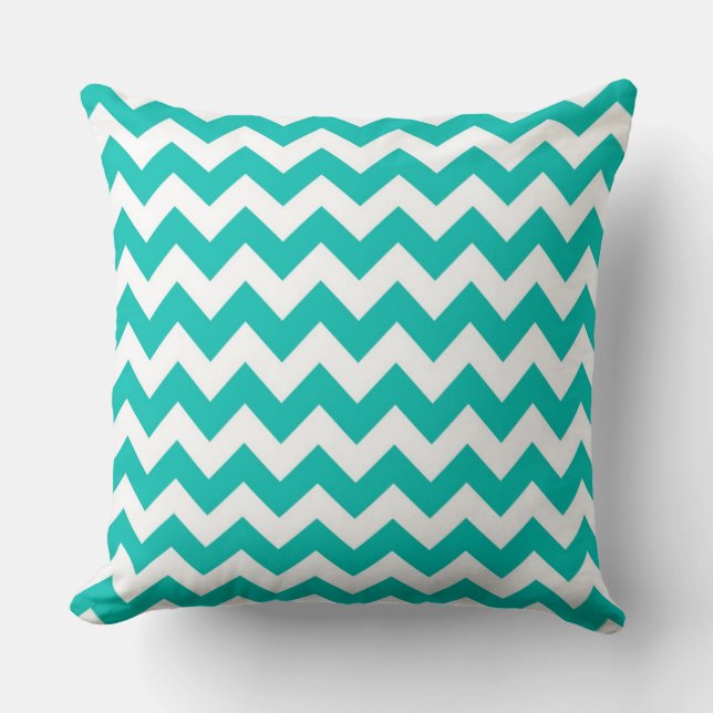 Coussin Motif turquoise blanc Chevron Zig-Zag (Recto)