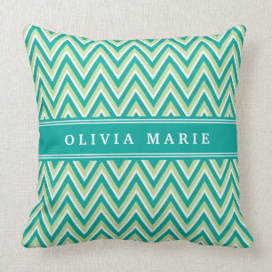 Coussin Motif turquoise vert Chevron avec nom