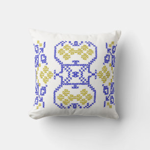 Coussin Motif ukrainien. Broderie folklorique jaune bleu T