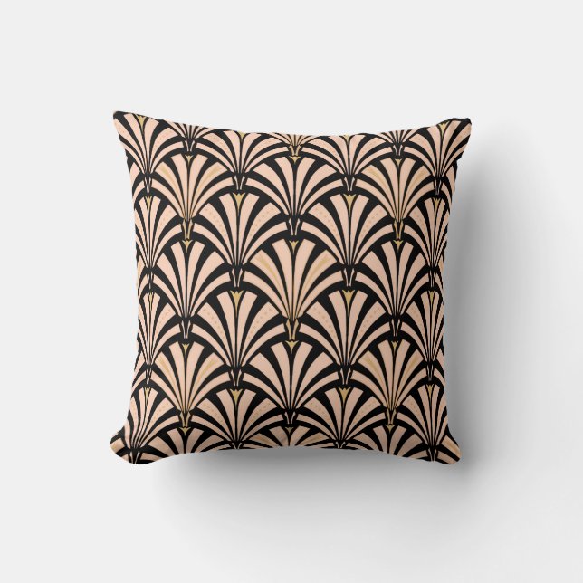 Coussin Motif ventilateur Art déco - pêche en noir (Recto)