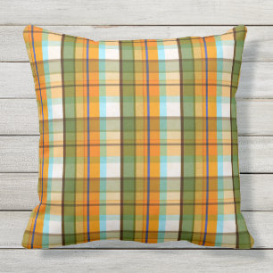 Coussin Motif vert, blanc et jaune de plaid